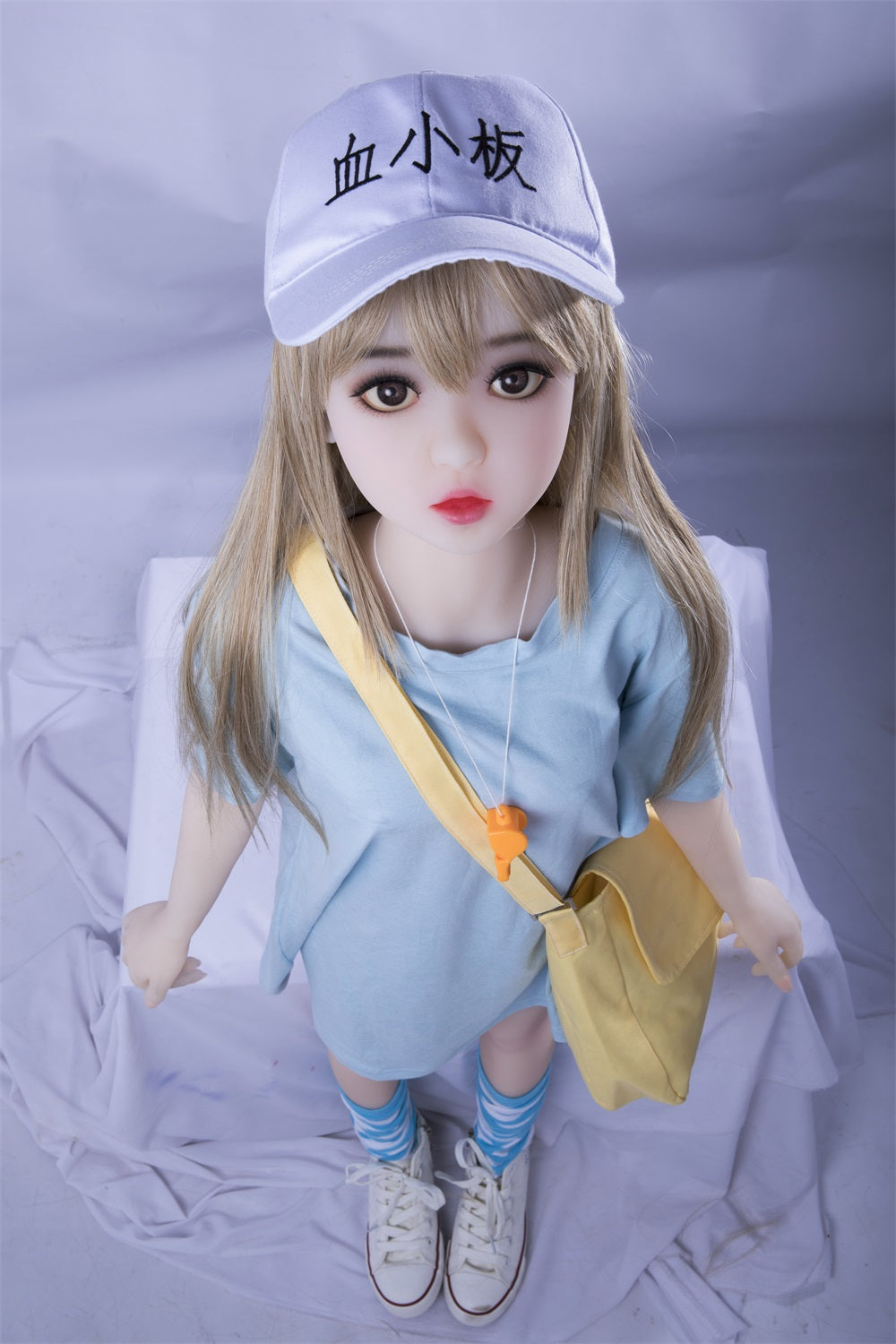 100cm Standing Petite Sex Doll – Small Chest, Natural Skin, Black Eyes, Long Golden Hair – Realistic Compact Companion for Everyday Pleasure