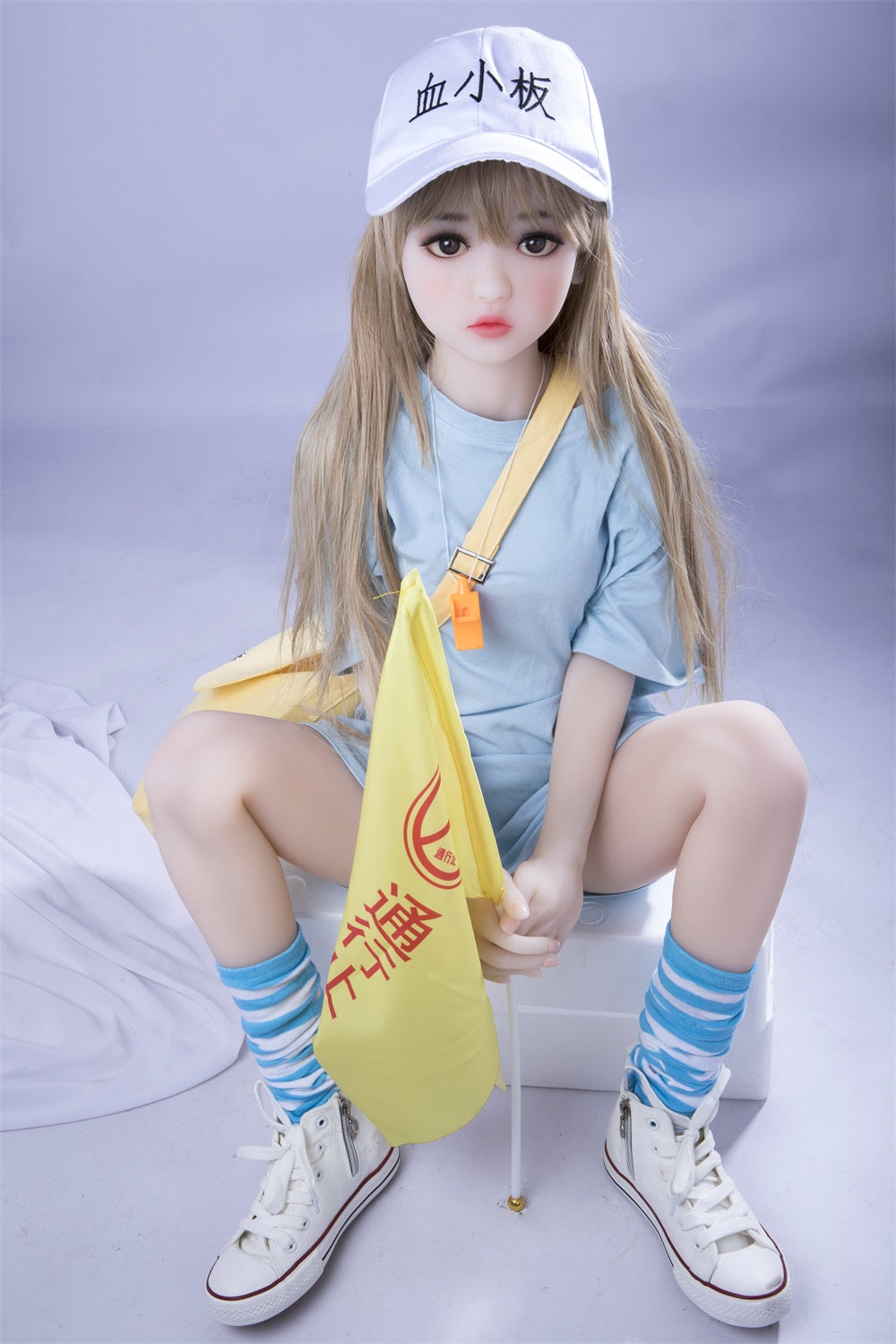 100cm Standing Petite Sex Doll – Small Chest, Natural Skin, Black Eyes, Long Golden Hair – Realistic Compact Companion for Everyday Pleasure