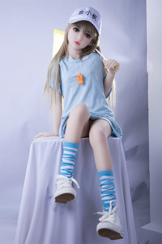 100cm Standing Petite Sex Doll – Small Chest, Natural Skin, Black Eyes, Long Golden Hair – Realistic Compact Companion for Everyday Pleasure